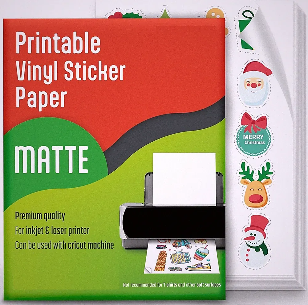 100 Matte 8.5"x11" Printable Vinyl Sticker Paper for Inkjet Laser Waterproof