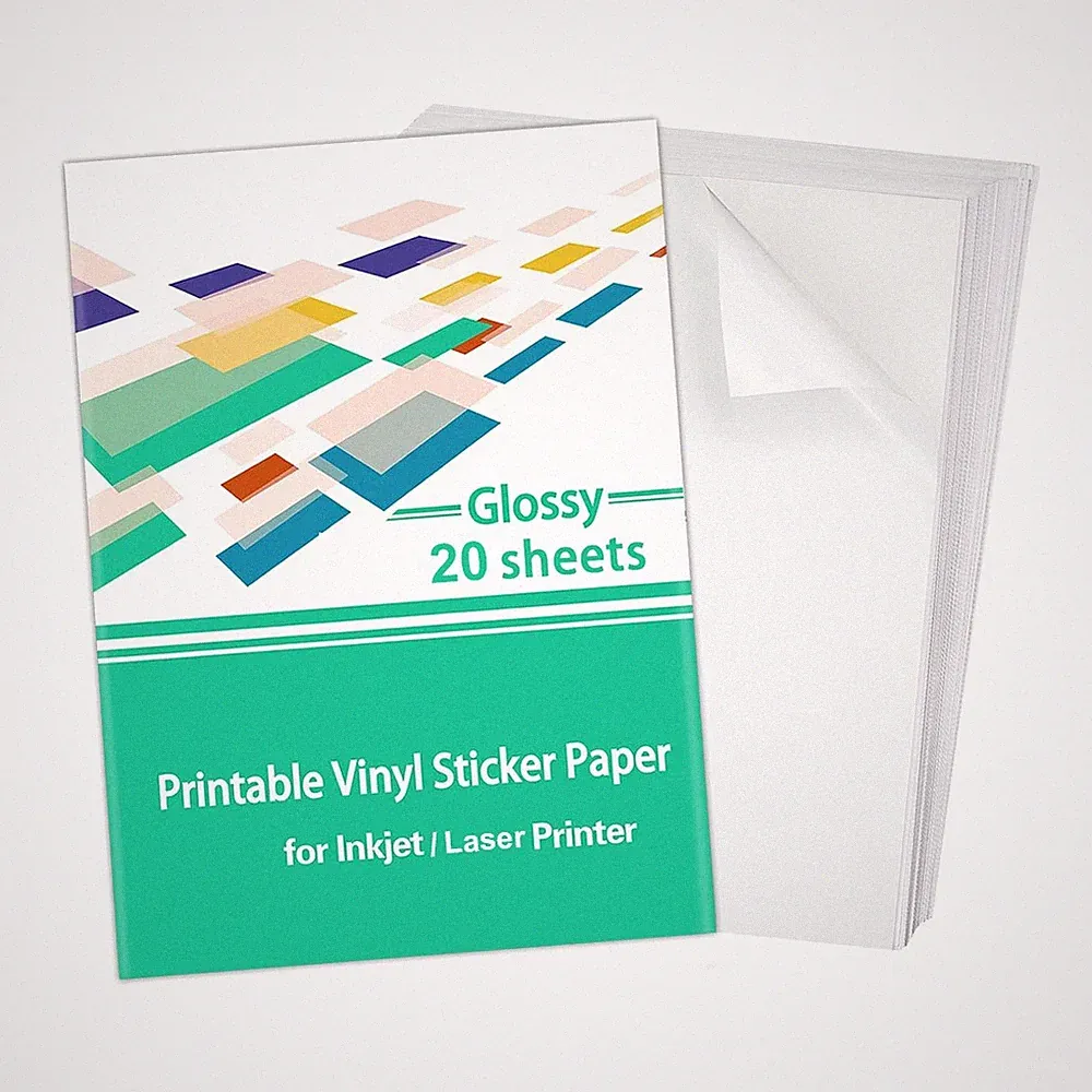20 Printable Vinyl Sticker Paper 8.5x11 Glossy Waterproof Decal for Laser Inkjet