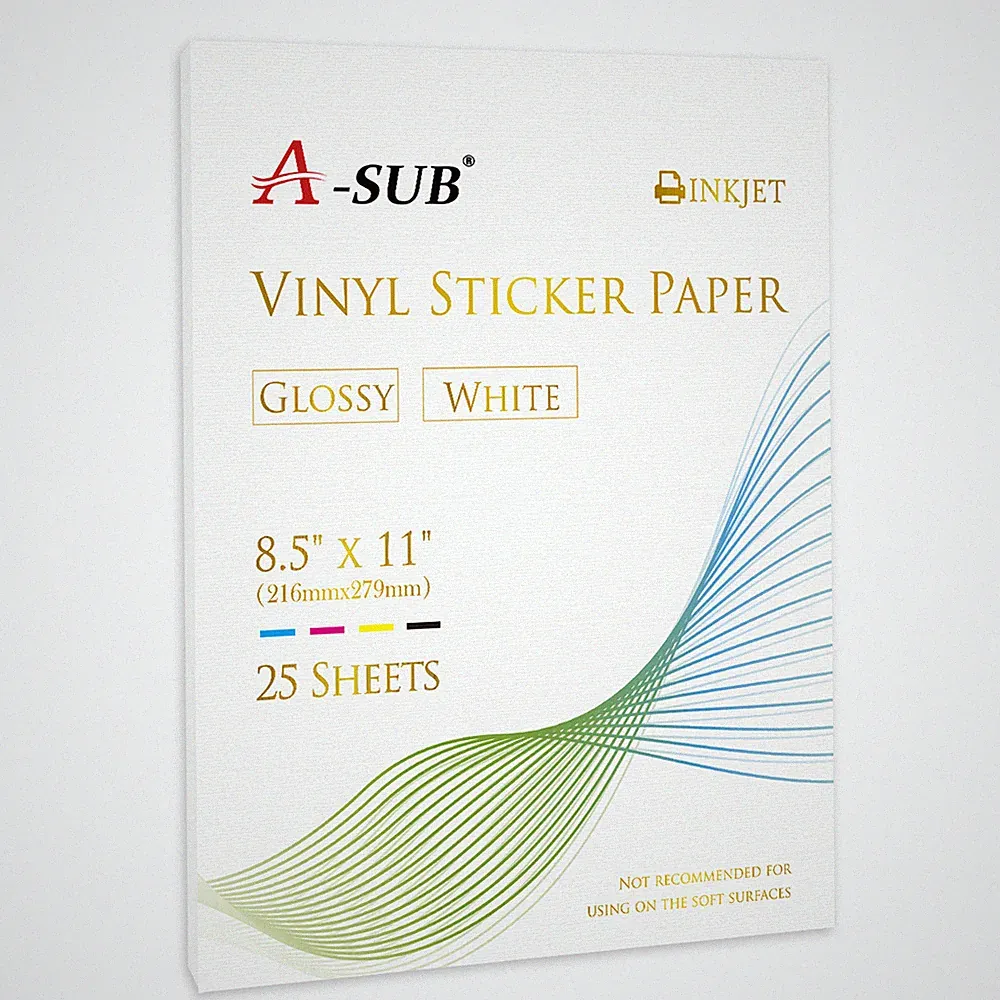 25 PK Waterproof Printable Vinyl Sticker Paper for Inkjet Printers GLOSSY White