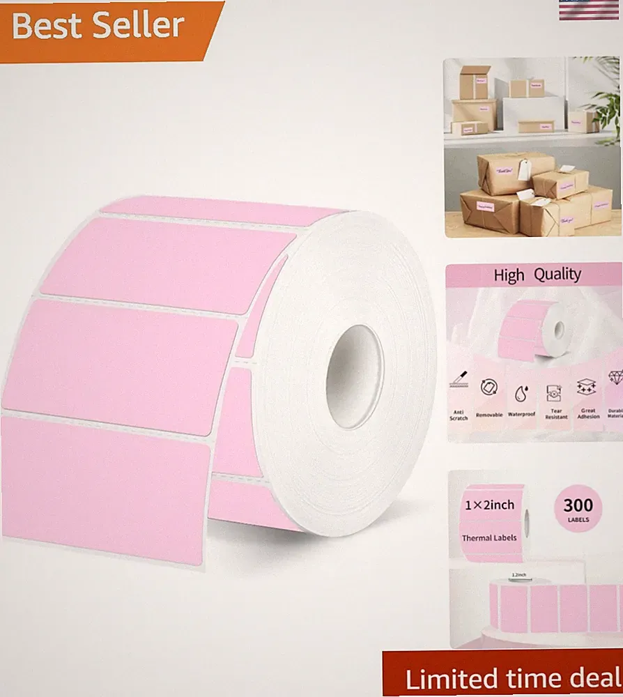 2x1 Inch Thermal Labels, Pink Thermal Printer Stickers, Waterproof Self-Adhes...
