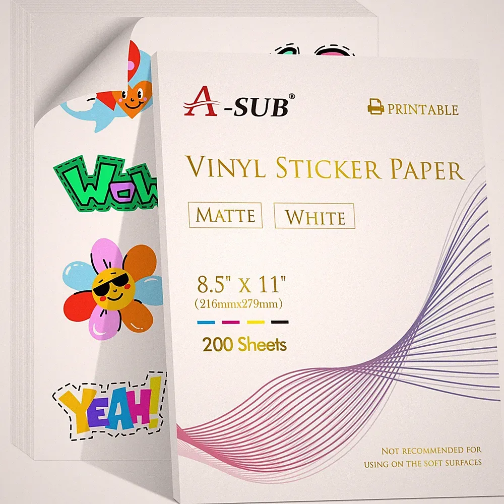 50-200 PK A-SUB Printable Vinyl Sticker Paper for Inkjet Waterproof Matte White