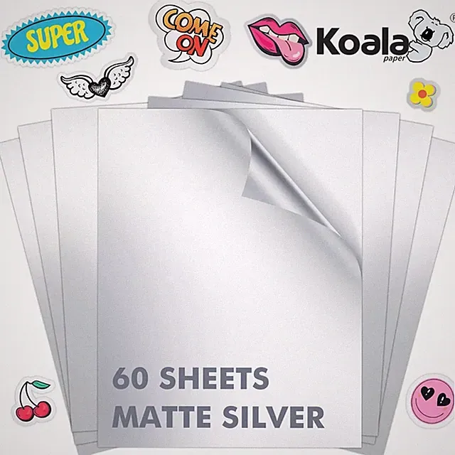 60PK Koala Printable Vinyl Sticker Paper for Printers Water proof Silver Matte