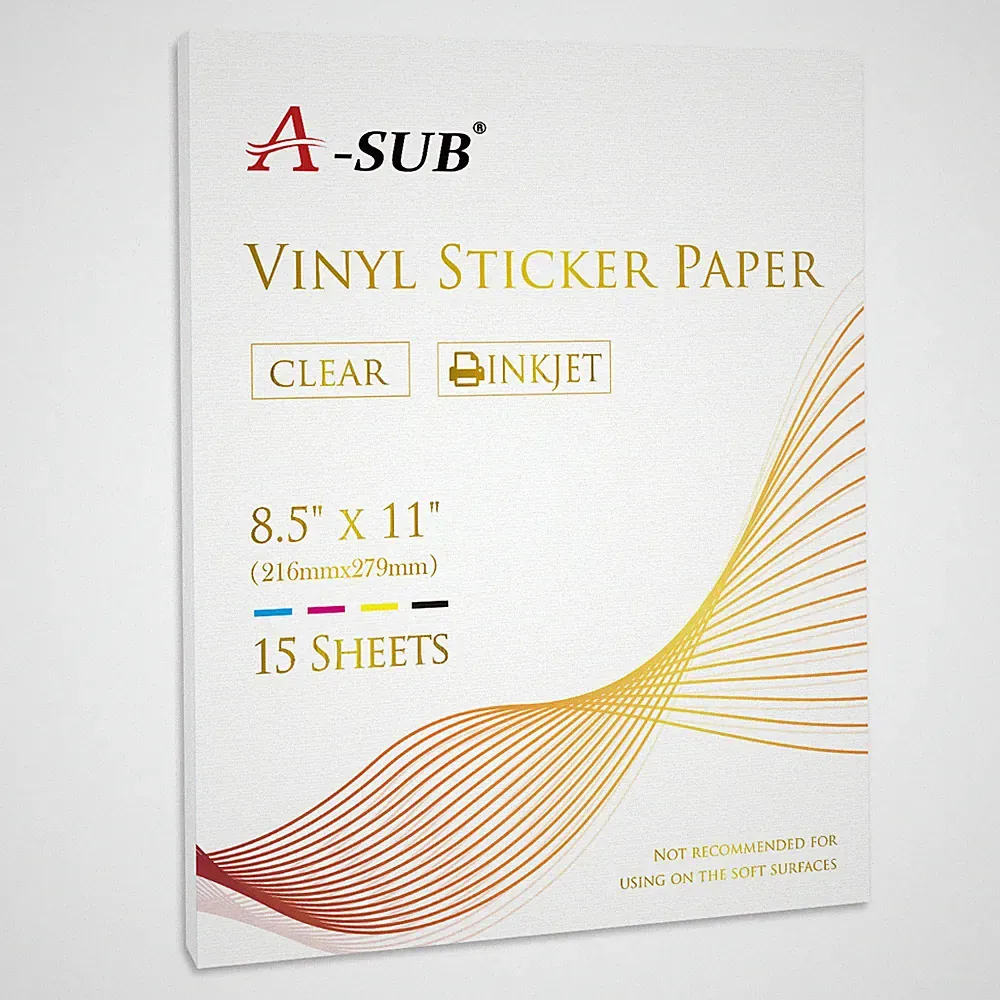 A-SUB Clear Sticker Paper Waterproof for Inkjet Printable Vinyl Sheets 8.5x11