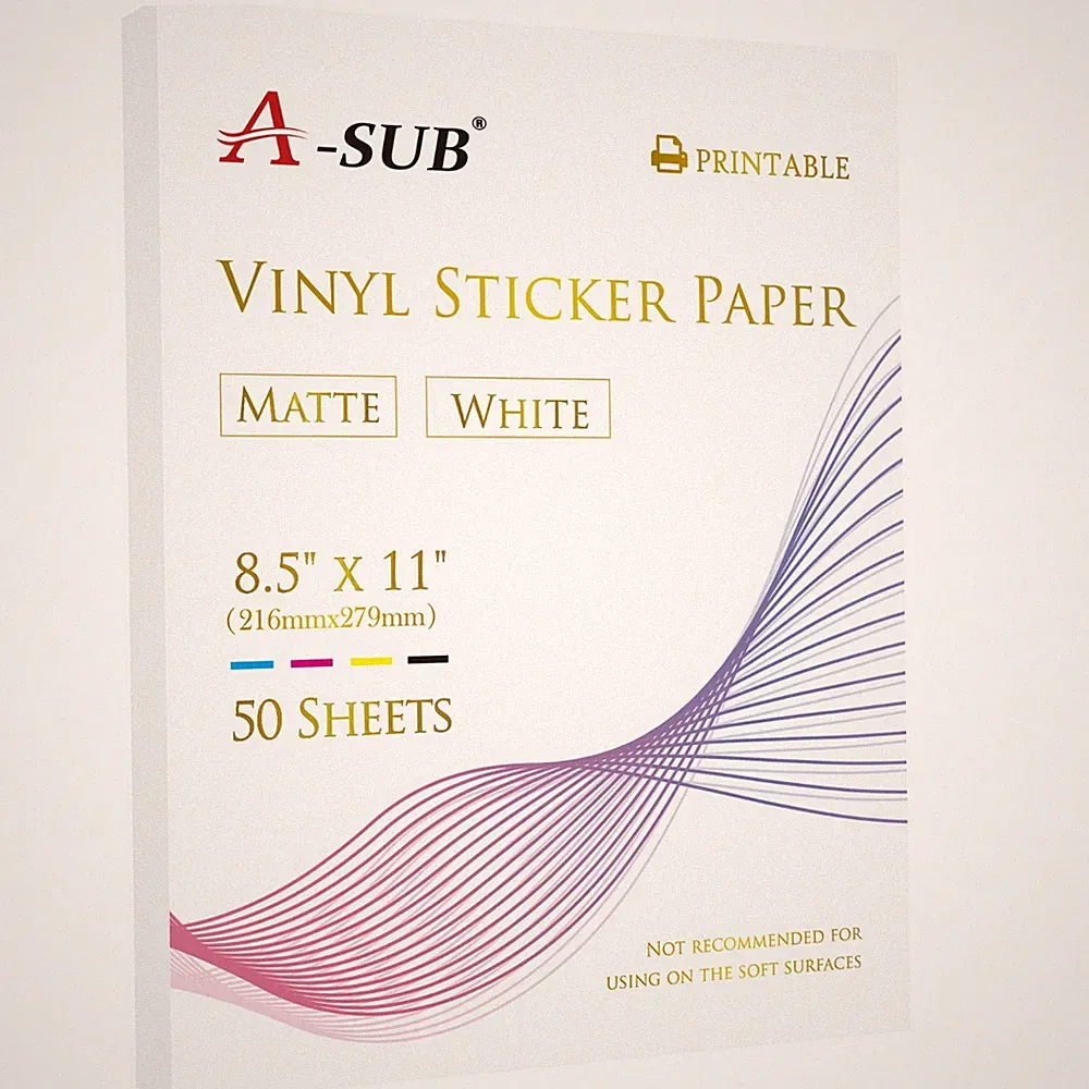 A-SUB Printable Vinyl Sticker Paper for Inkjet Waterproof Matte White 50-200 PK
