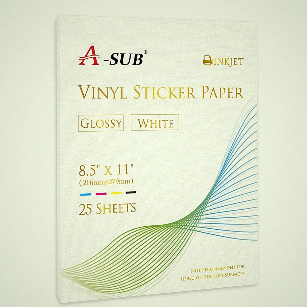A-SUB Vinyl Sticker Paper High Glossy White Waterproof Removable 25 Sheet 8.5x11