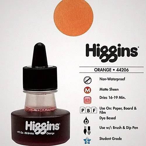 INK HIGGINS NON- WATERPROOF DYE BASED ORANGE 1OZ 44206