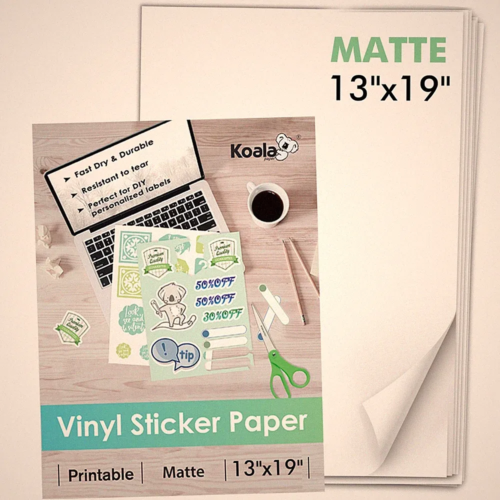 Koala Printable Vinyl Sticker Paper 13x19 Waterproof Matte Inkjet Laser 30PK