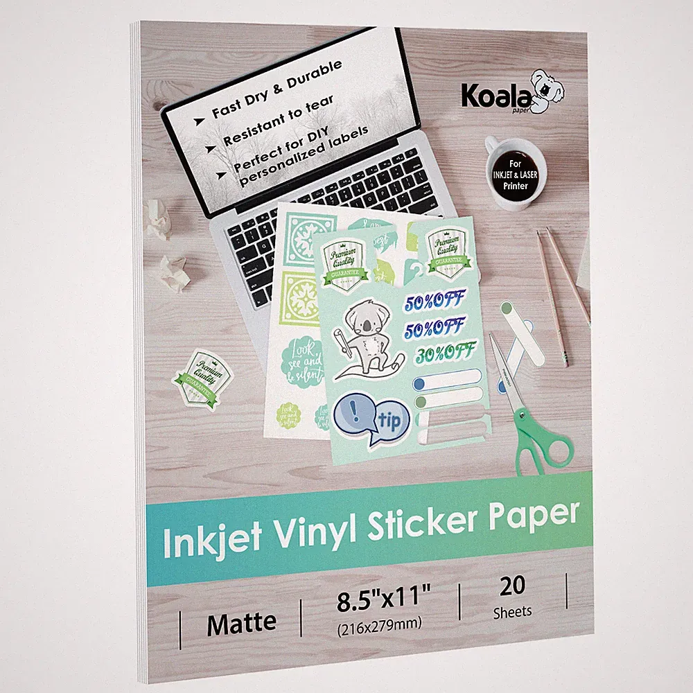 Koala Printable Vinyl Sticker Paper for Inkjet Printer Matte White Waterproof 20
