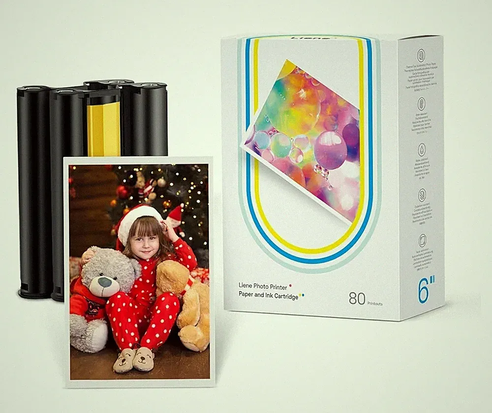 Liene Amber M100/M200/M110/M210 4x6 Photo Printer 80 Pcs Paper/2 Ink Cartridges