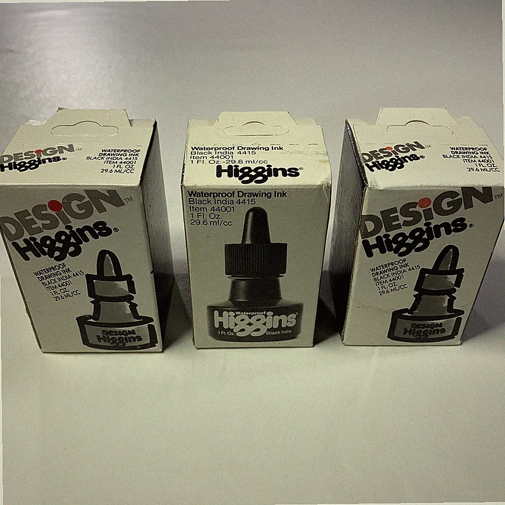 LOT OF 3 Higgins Black India Pigment-Based Waterproof Drawing Ink 1 oz. - 1 Oz.