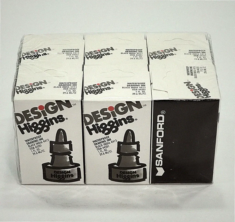LOT OF 6 Higgins Black India Ink 4415 Pigment Based Waterproof Drawing Ink 1 oz