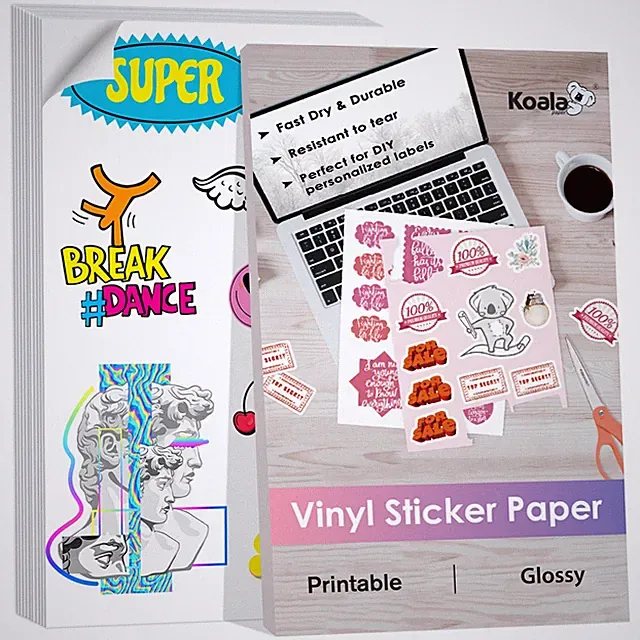 Lot Variety Size - KOALA Printable Vinyl Sticker Paper Water Proof ,Glossy White