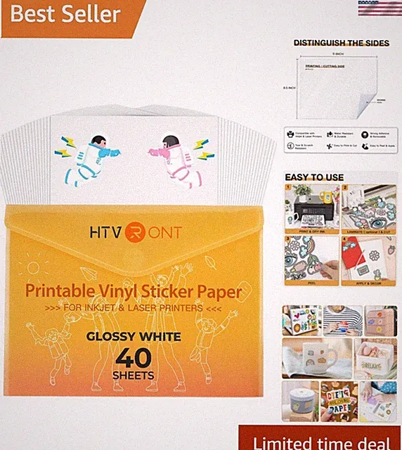 Printable Vinyl for Inkjet Printer & Laser Printer - 40 Pcs Glossy White Wate...