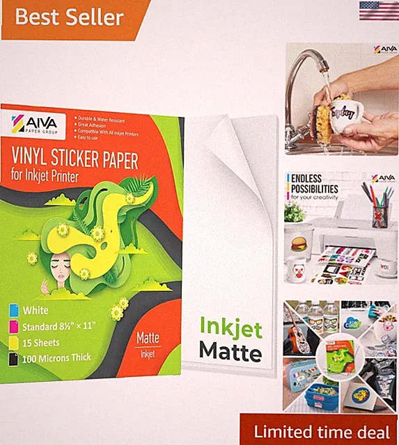 Printable Vinyl Sticker Paper for Inkjet Printer - Matte White - 15 Self-Adhe...