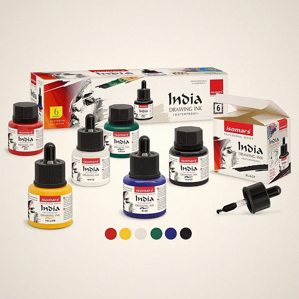 Waterproof Drawing Ink Set of 6 x 35ml with Dropper