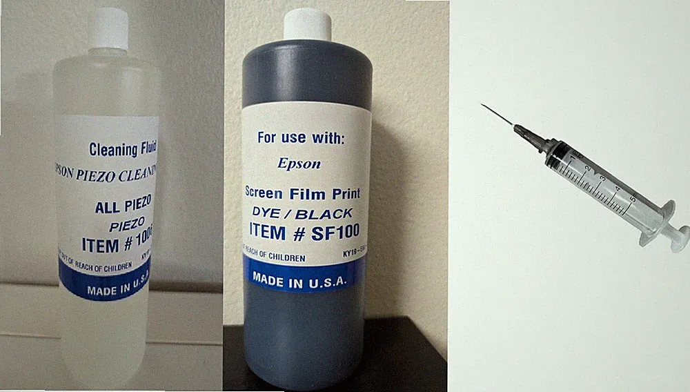 WATERPROOF PREMIUM BLACK DYE INK FOR SCREEN PRINTING INKJET FILM + CLEANER